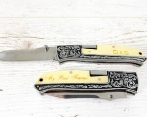 Personalized White Decogrip Pocket Knife